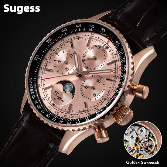 Moon phase Pilot Chronograph Mechanical Tianjin ST1908 Movement Inspirational Watches
