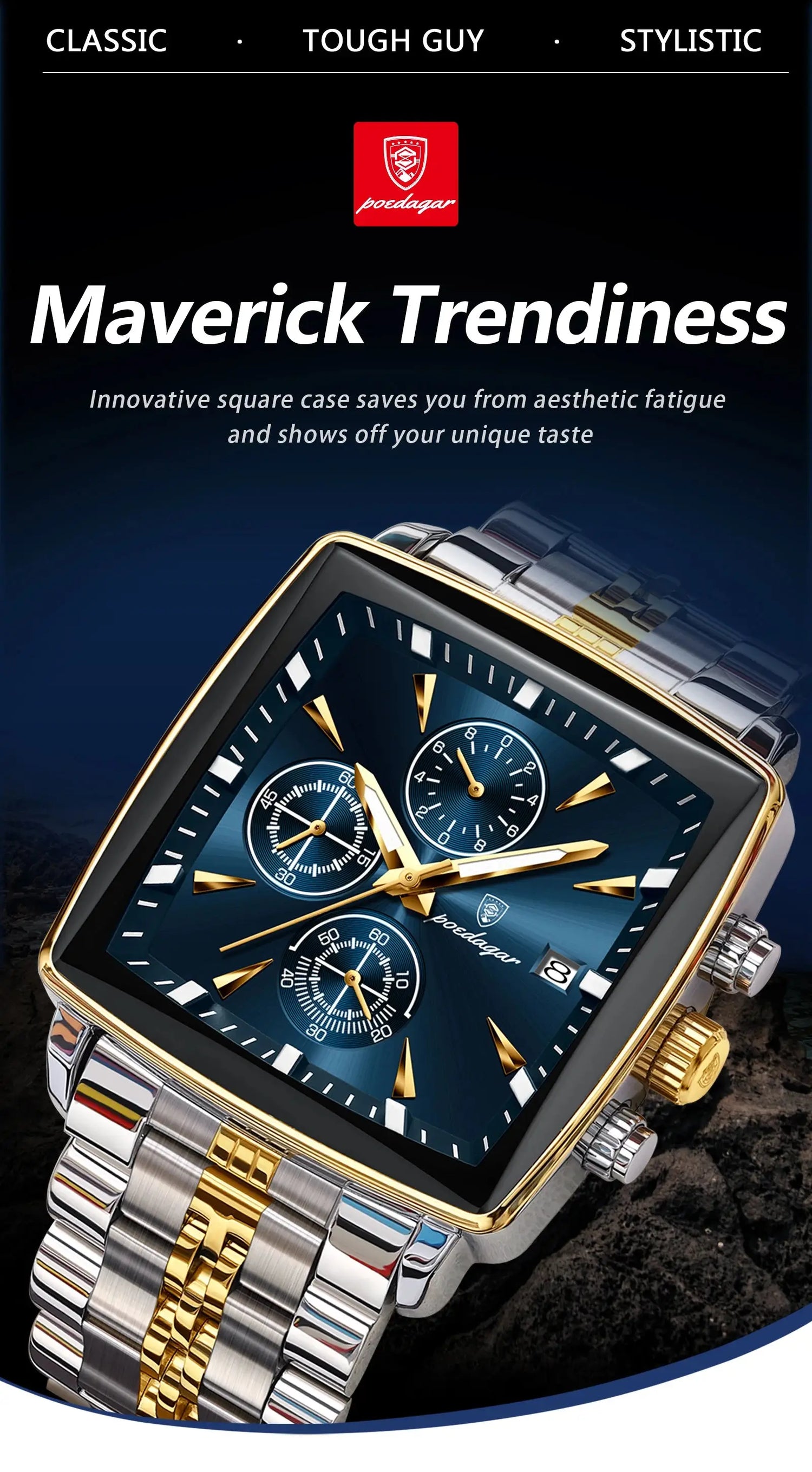 POEDAGAR Business Quartz Man Wristwatch Stainless Steel Waterproof Luminous Men Clock Chronograph Date Sport Men&
