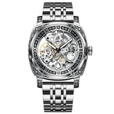 GLENAW Skeleton Mechanical Watch Men Vintage Engraved Auto Mechanical Wrist Watches Gold Stainless Steel Strap Erkek Kol Saati Inspirational Watches
