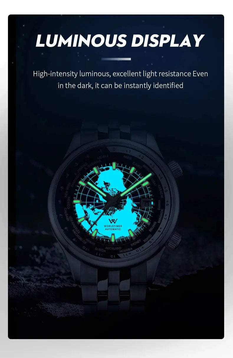 World Time Original Automatic Mechanical High Quality Sapphire Inspirational Watches