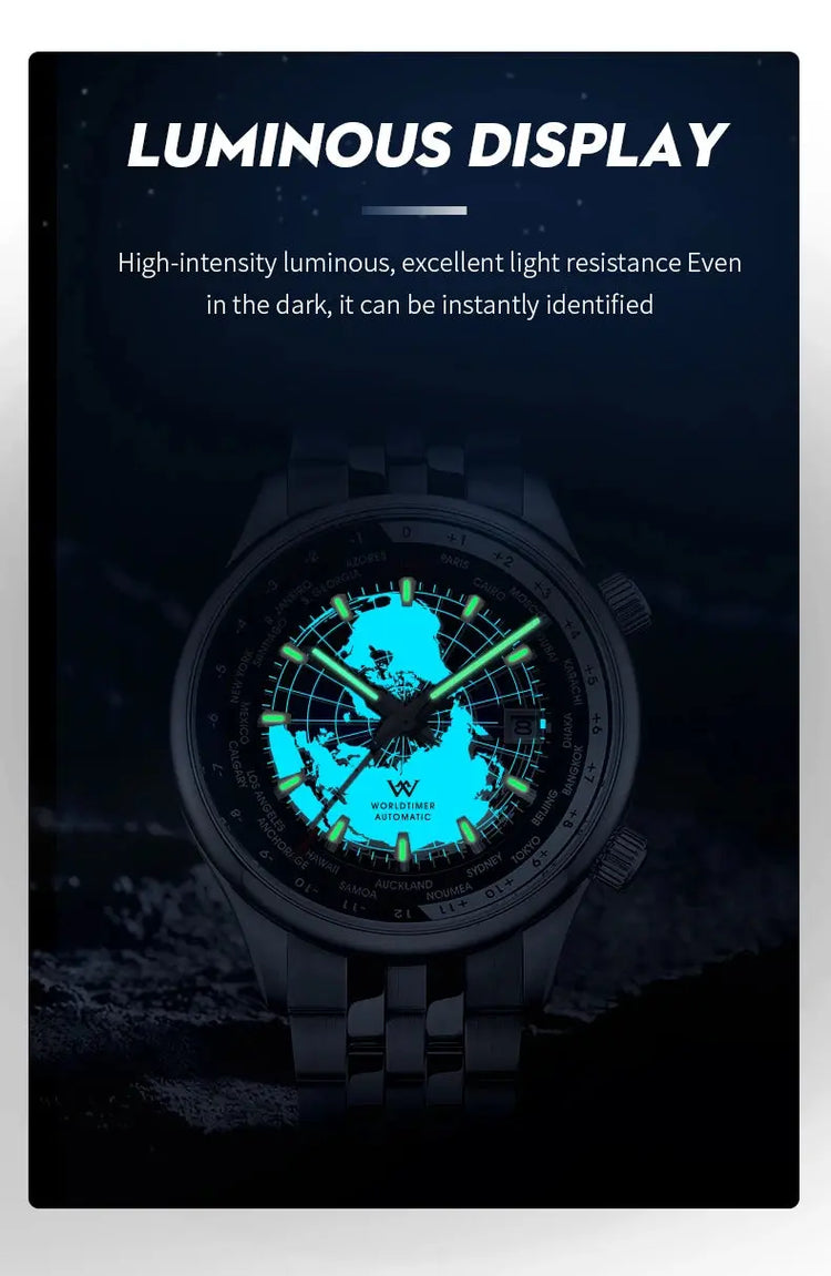 World Time Original Automatic Mechanical High Quality Sapphire Inspirational Watches