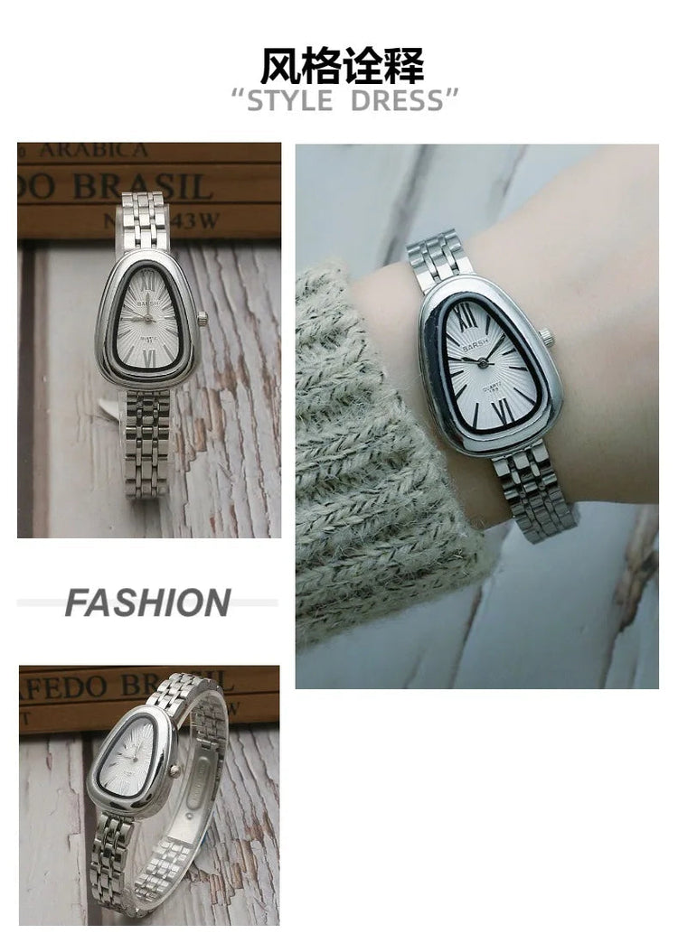Brand Snake Head Dial Women Watch Luxury Ladies Quartz Watches Droplet Shaped Roman Numeral Steel Strap Wristwatches Gift Clock Inspirational Watches