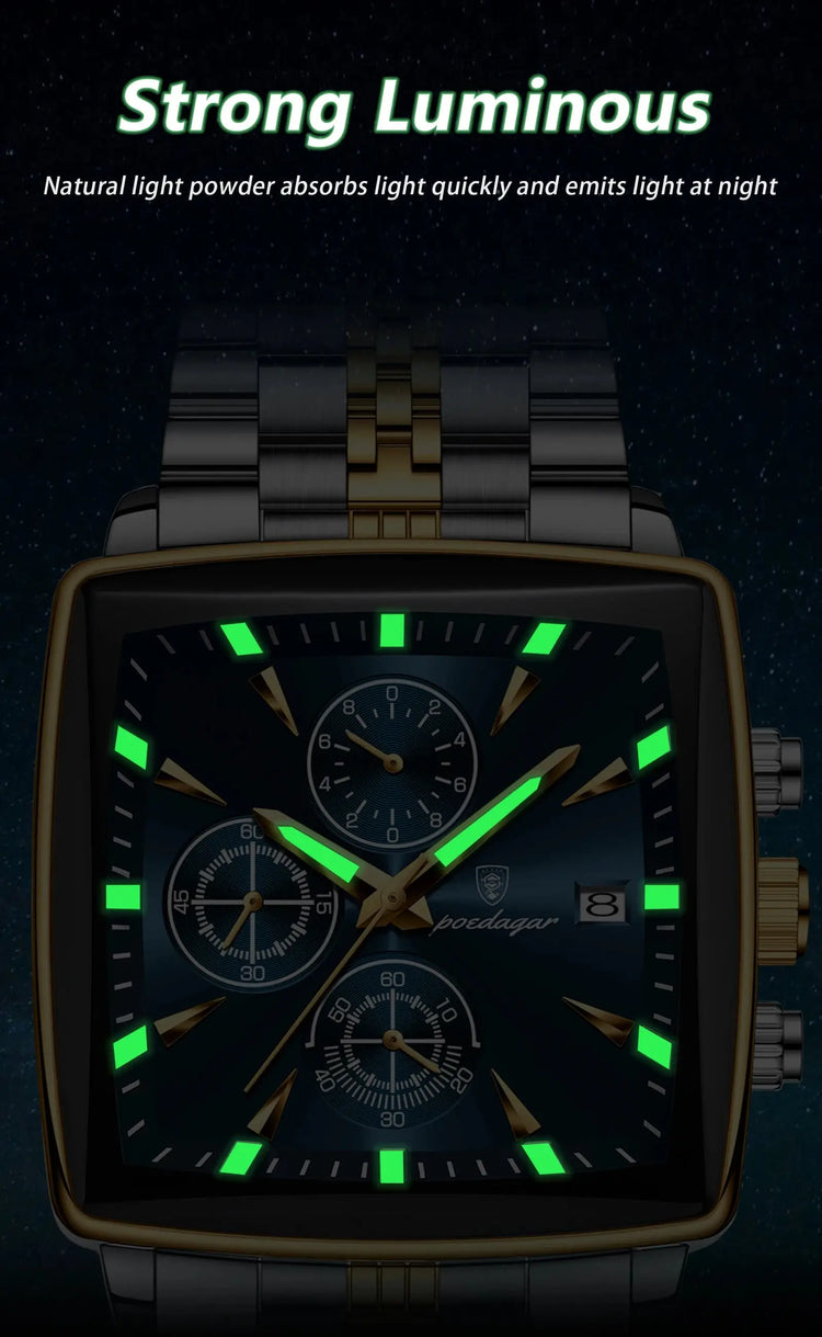 POEDAGAR Business Quartz Man Wristwatch Stainless Steel Waterproof Luminous Men Clock Chronograph Date Sport Men&