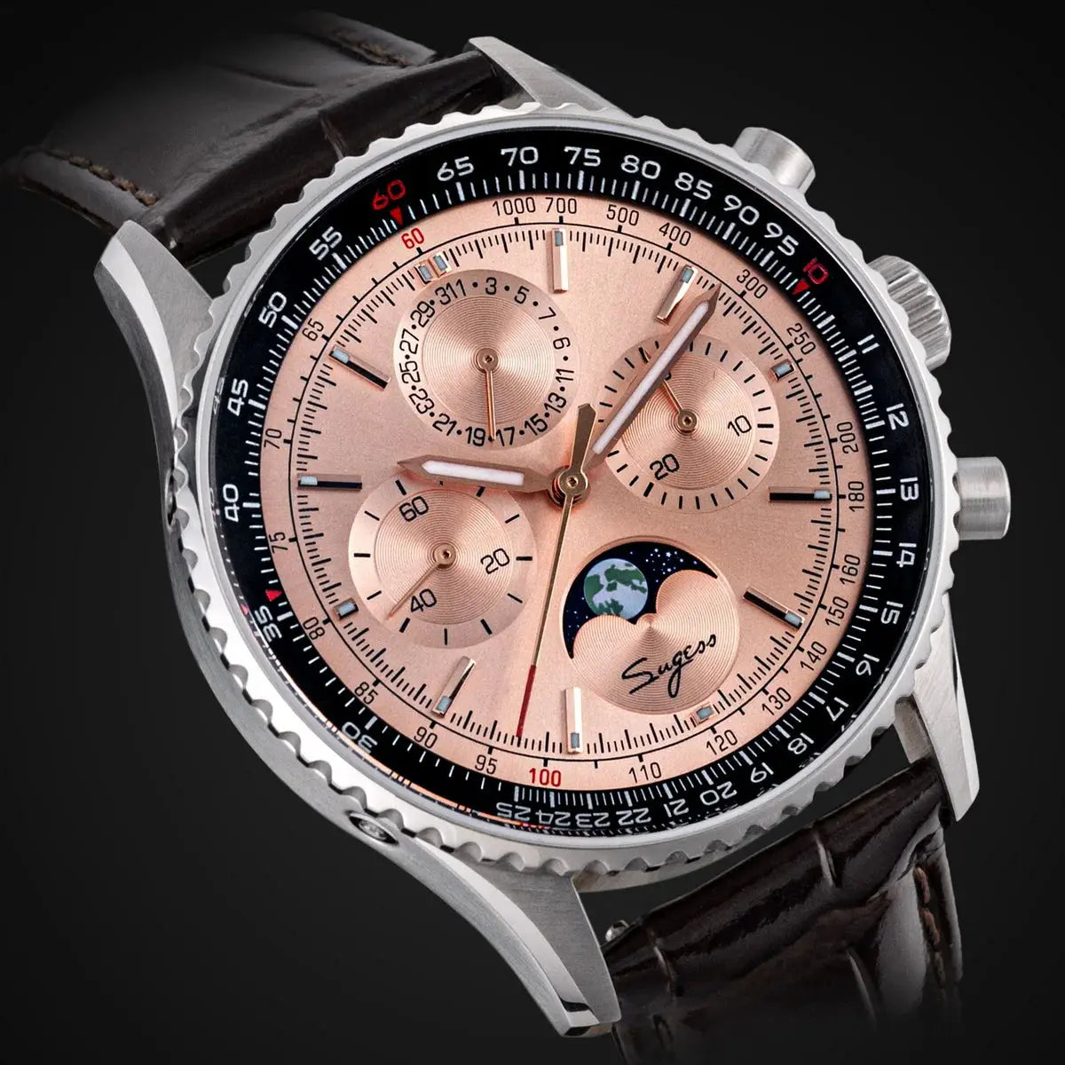 Moon phase Pilot Chronograph Mechanical Tianjin ST1908 Movement Inspirational Watches