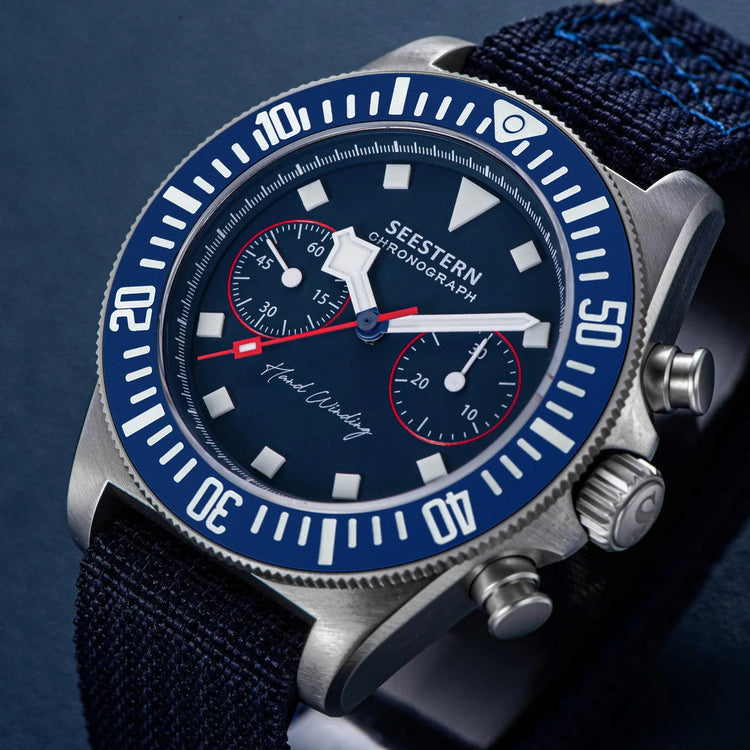 SEESTERN Chronograph Man of Watch Mechanical Tianjin ST1901 Movement Sapphire Wristwatches Nylon Sticker Strap Luminous Skeleton Inspirational Watches