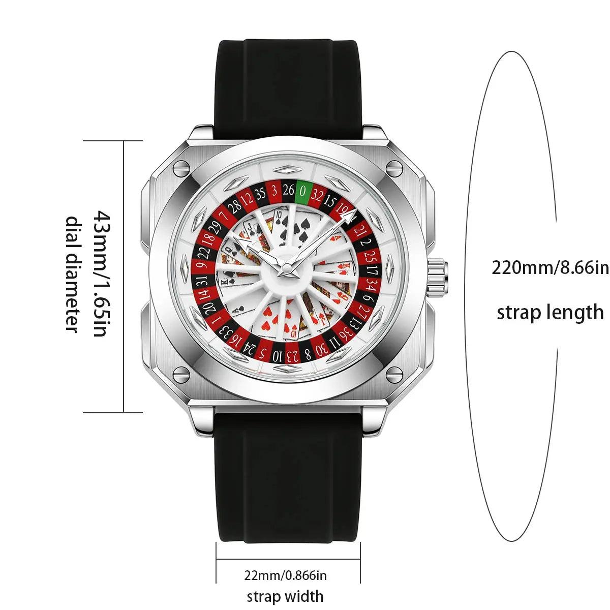 Roulette Sports Style Fashion Night Light Square Watch Inspirational Watches