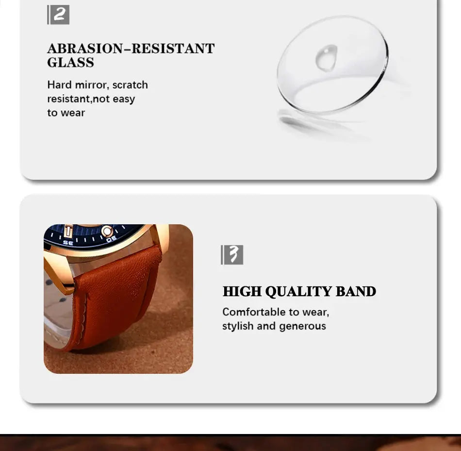 2PCS Set Fashion Calendar Watches Male Business Casual Brown Leather - Inspirational Watches