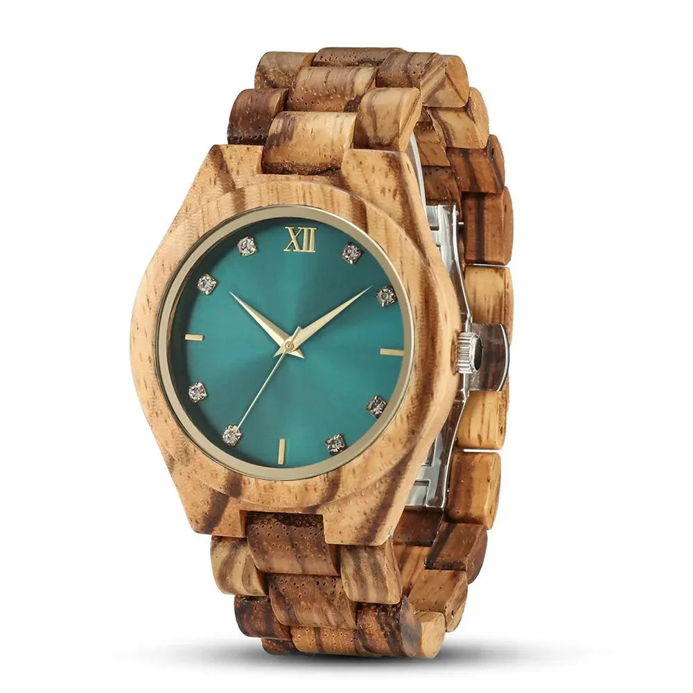 Diamond & Natural Wood Gold Dial Watch Ladies Inspirational Watches