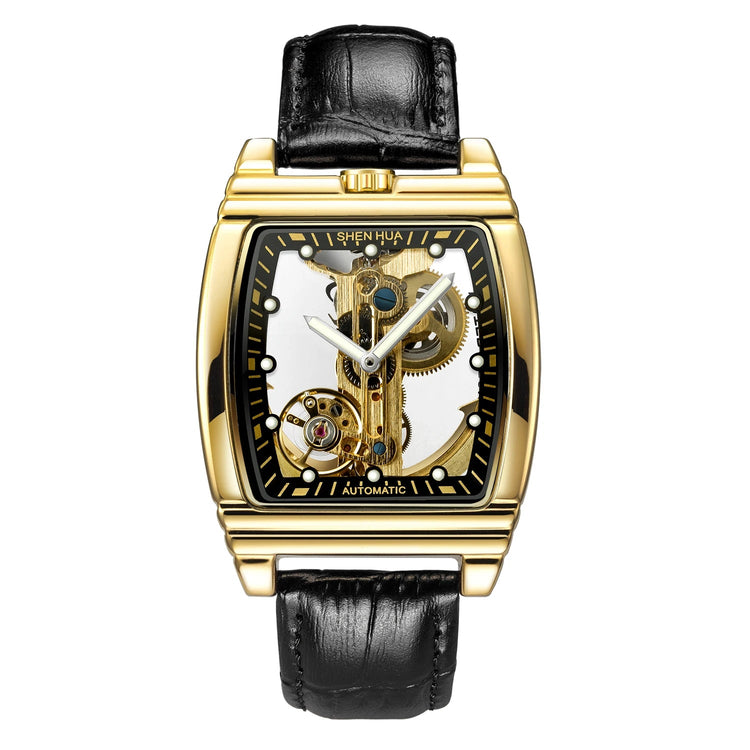 Transparent Automatic Mechanical Watch Men Steampunk Skeleton Luxury Gear Self Winding Leather Mens Clock Watches Montre Homme Inspirational Watches