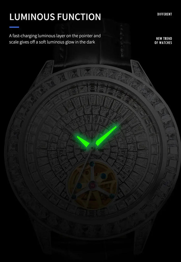 Diamonds Face Tourbillon Mechanical Luminous Waterproof Mechanical Inspirational Watches