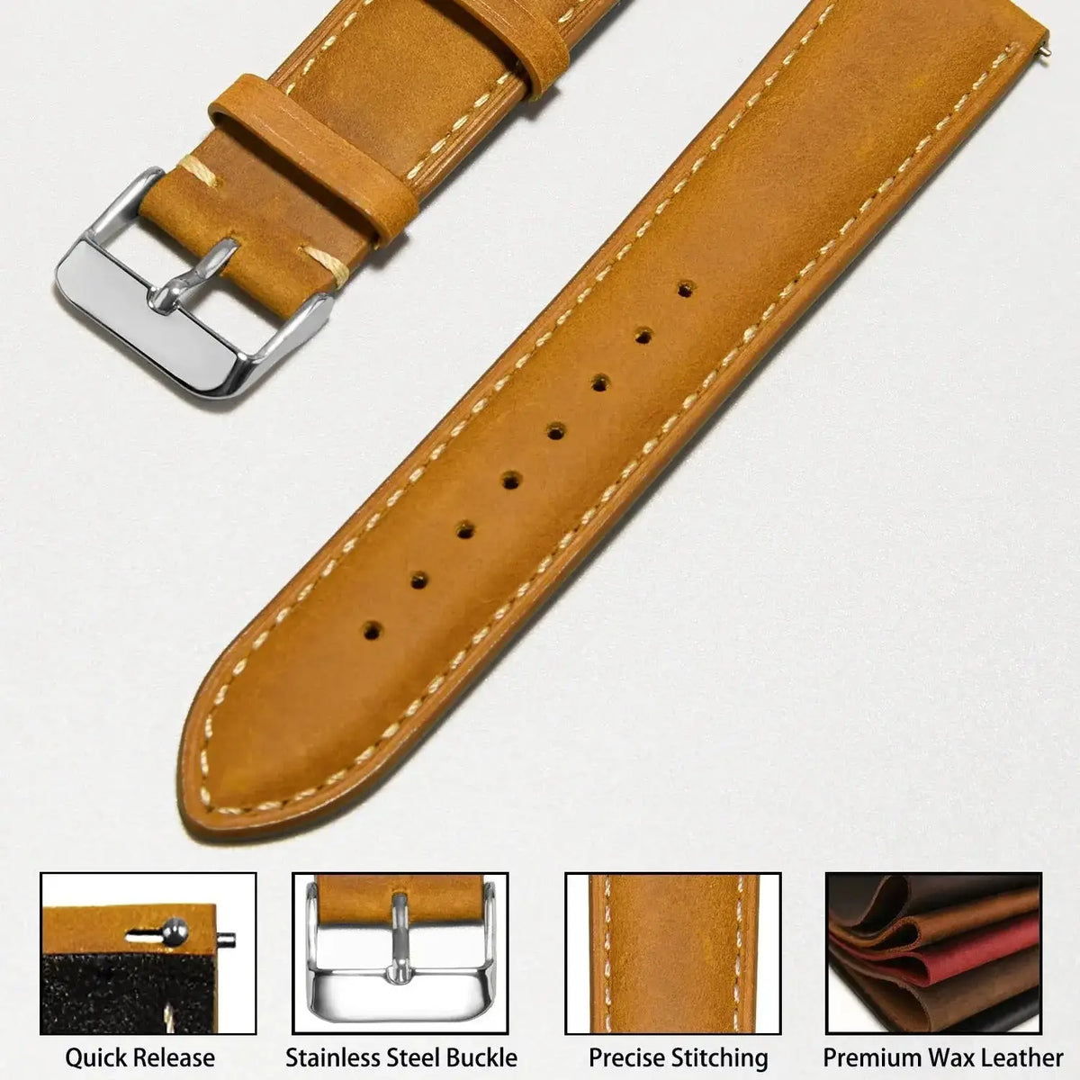 Vintage Quick-Release Genuine Leather Watch Strap