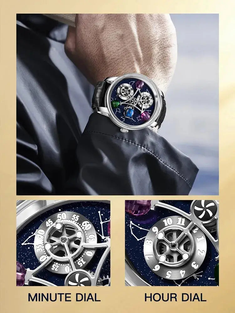 PINDU Design Starry Twelve Constellations Mechanical Watch Sapphire Waterproof Men Mechanical Wristwatches Miyata 8215 Movement Inspirational Watches