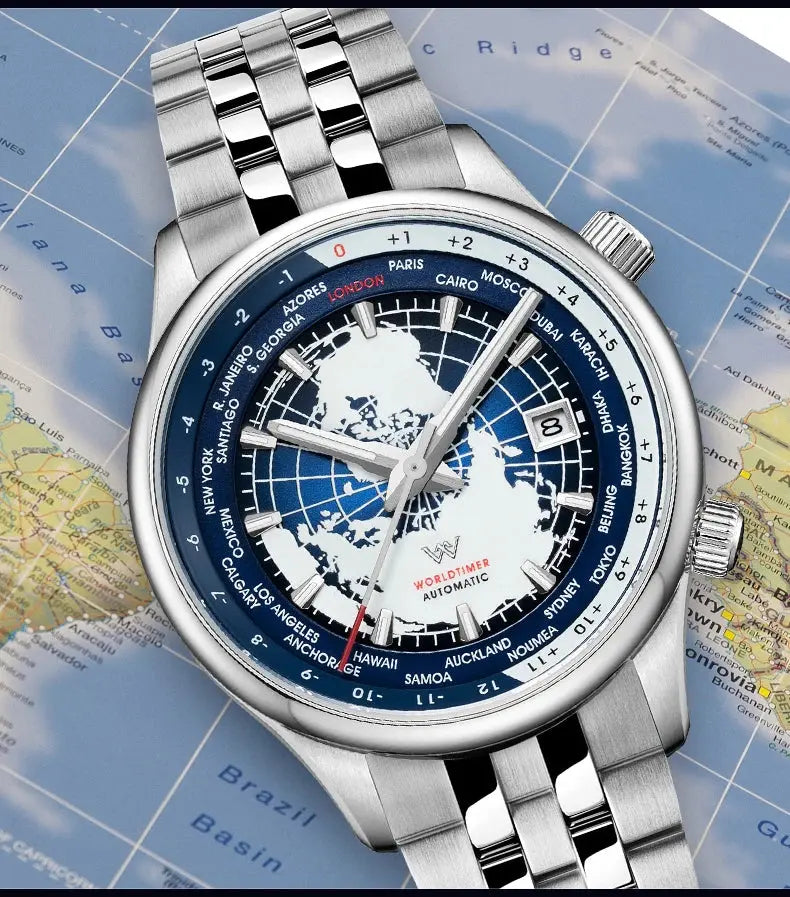 World Time Original Automatic Mechanical High Quality Sapphire Inspirational Watches
