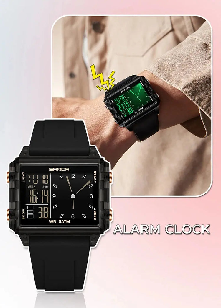 Square Dual Time Electronic Watch Waterproof - Inspirational Watches