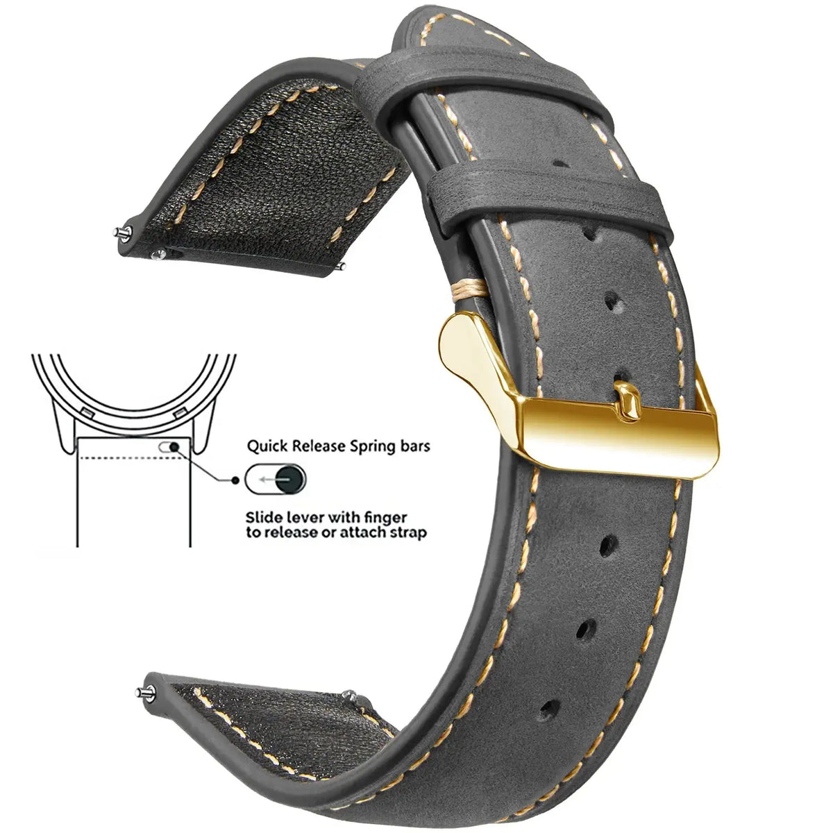 Vintage Quick-Release Genuine Leather Watch Strap