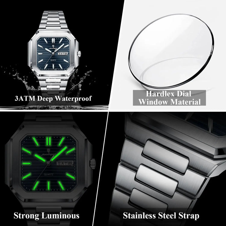 Square Fashion Man Waterproof Luminous Wristwatch Inspirational Watches