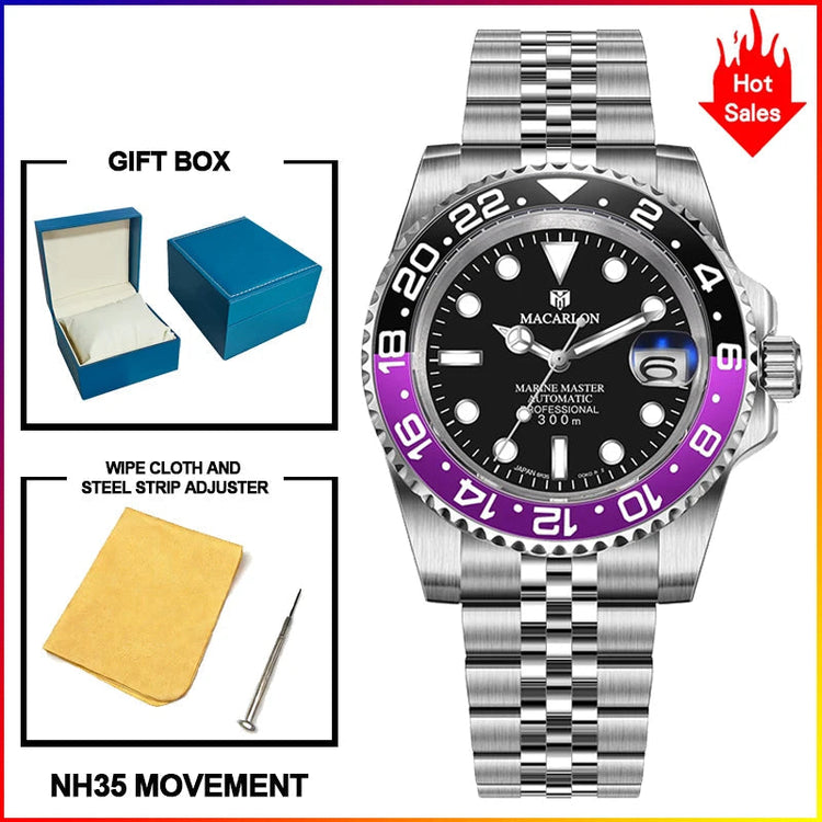 MACARLON Design 2026 New NH35 Mechanical Watch Men 41mm Sapphire Glass Luminous Stainless Steel 300M Waterproof Automatic Watch Inspirational Watches