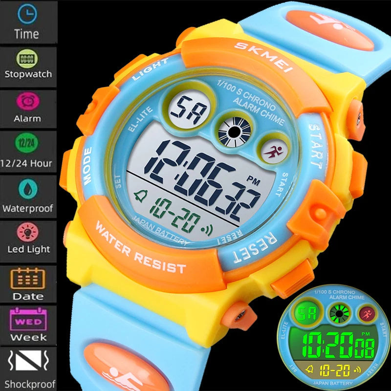 50M Waterproof LED Digital Kids Sports Watch Inspirational Watches