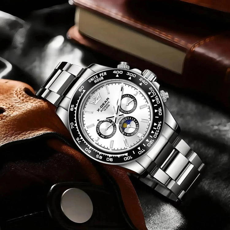 Automatic Watch with Ceramic Bezel Three Eyes Six Hands Waterproof Luminous - Inspirational Watches