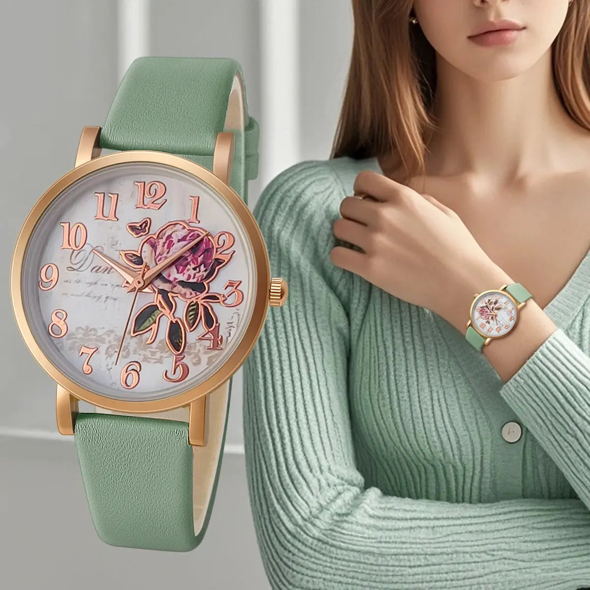 Fashion Casual Luxury Women Peony Dial PU Leather Quartz Watch Elegant - Inspirational Watches