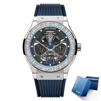 PINDU Watches High Quality Luxury Color Diamond Mechanical Watch For Men Waterproof Stainless Steel Silicone Strap Fashion Watch Inspirational Watches
