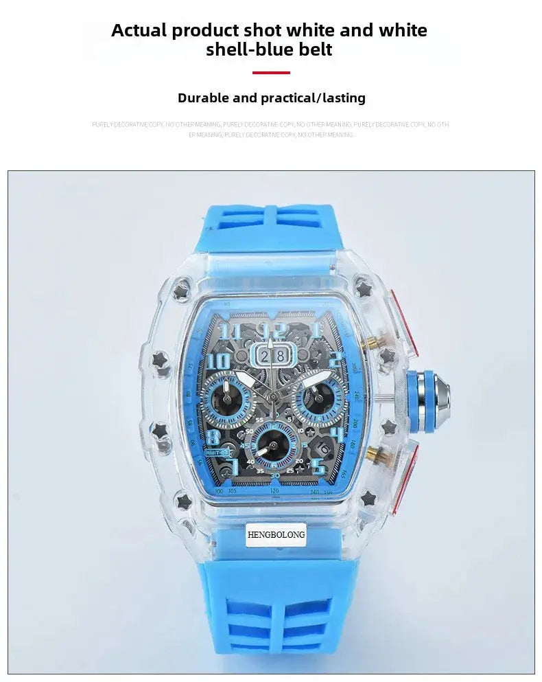 six-pin multi-functional running second engraving hollow quartz watch - Inspirational Watches