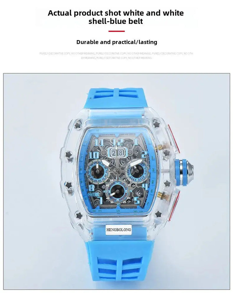 six-pin multi-functional running second engraving hollow quartz watch - Inspirational Watches