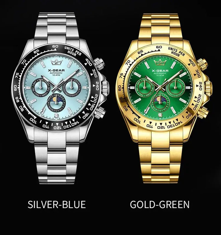 Automatic Watch with Ceramic Bezel Three Eyes Six Hands Waterproof Luminous - Inspirational Watches