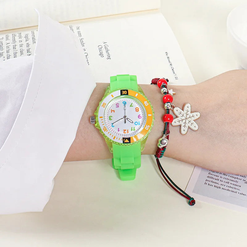 Analog Kids Watch Silicone Band Colorful Number Inspirational Watches