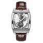 Top Brand Luxury Automatic Mechanical Transparent Skeleton Bridge Watch Leather Belt Inspirational Watches