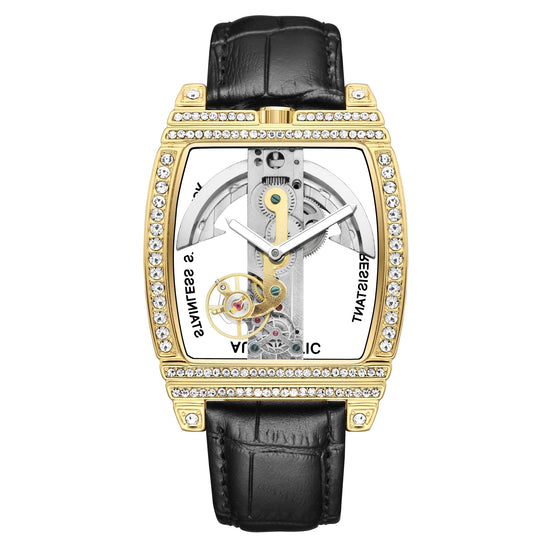 Transparent Automatic Mechanical Watch Men Steampunk Skeleton Luxury Gear Self Winding Leather Mens Clock Watches Montre Homme Inspirational Watches