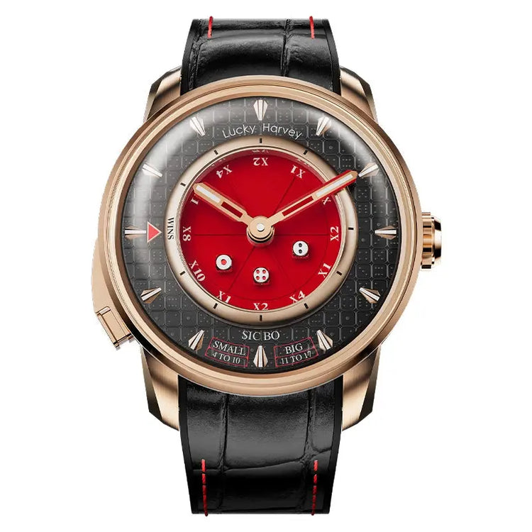Lucky Harvey Sic Bo Dial Automatic Mechanical Watches for Men 2.5MM Micro-carving Dice Cambered Sapphire Funny Party Game Watch Inspirational Watches