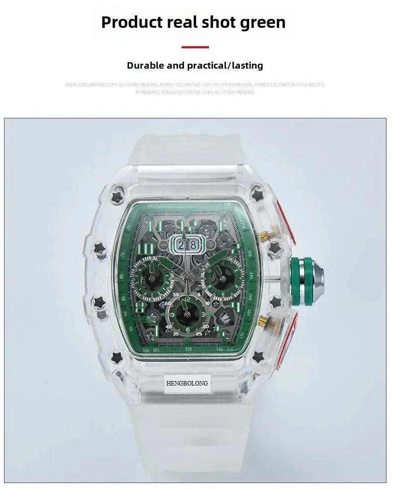 six-pin multi-functional running second engraving hollow quartz watch - Inspirational Watches
