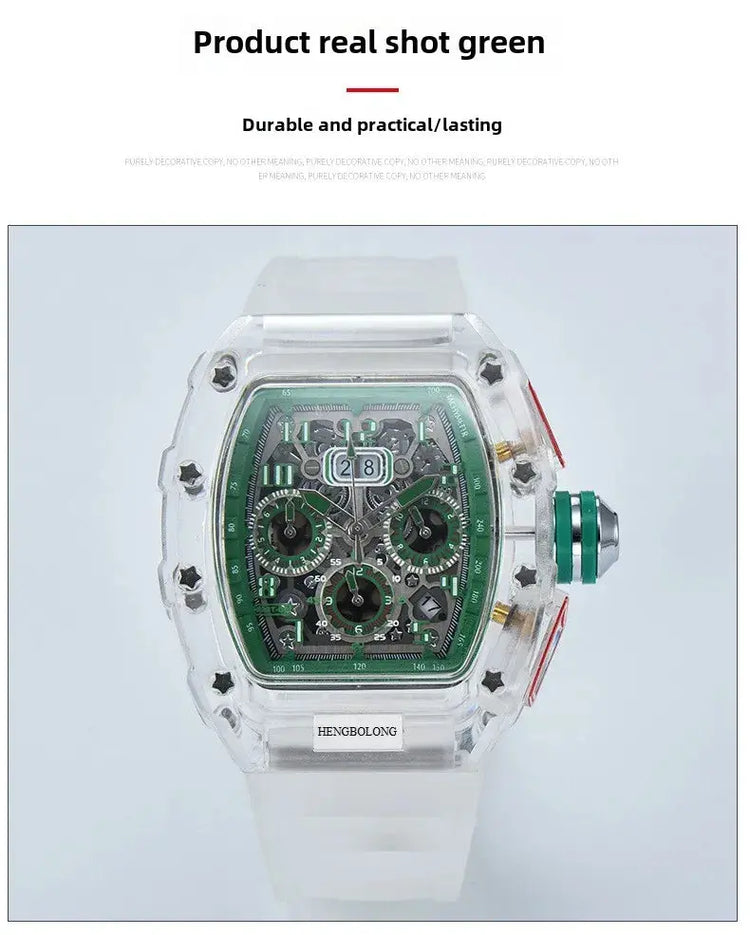 six-pin multi-functional running second engraving hollow quartz watch - Inspirational Watches