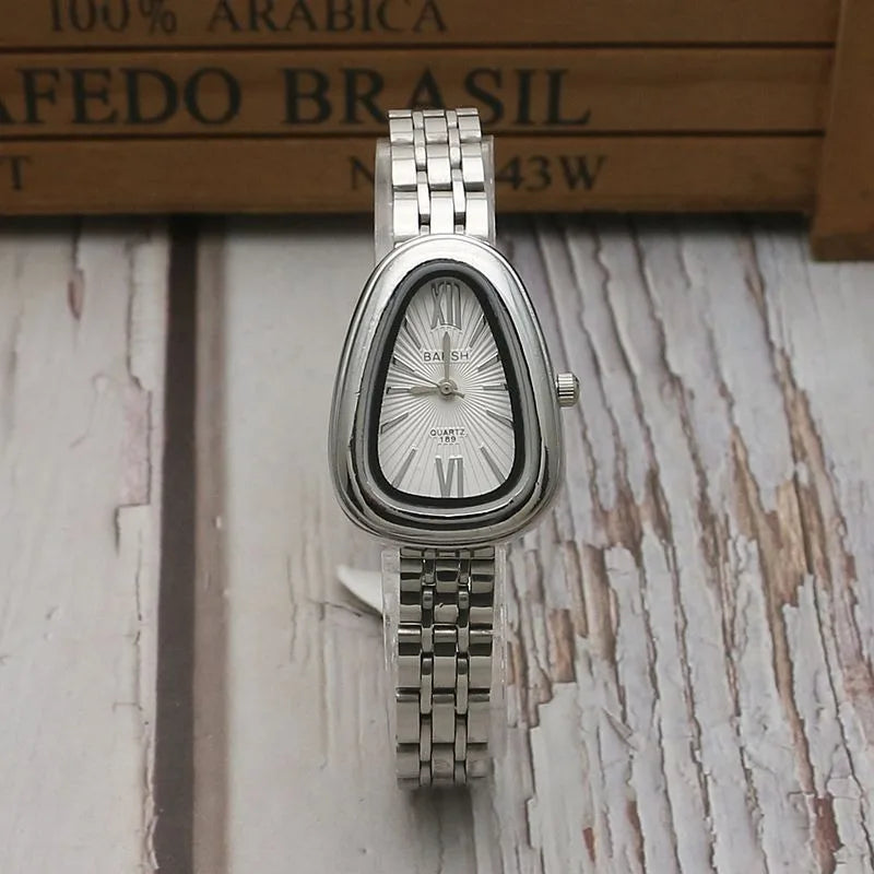 Brand Snake Head Dial Women Watch Luxury Ladies Quartz Watches Droplet Shaped Roman Numeral Steel Strap Wristwatches Gift Clock Inspirational Watches