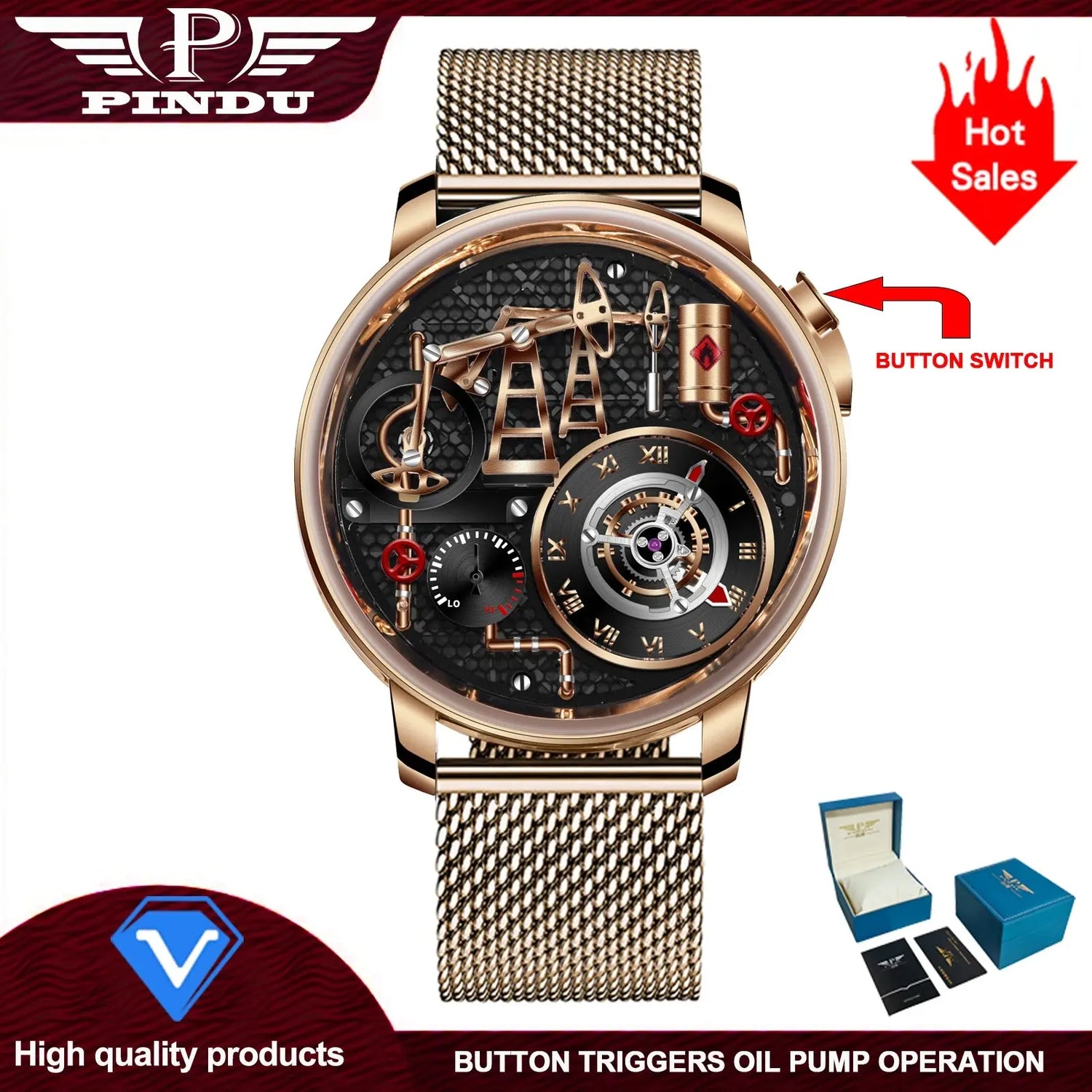 Button Oil Pump Swiss Quartz 762 Movement Sapphire - Inspirational Watches