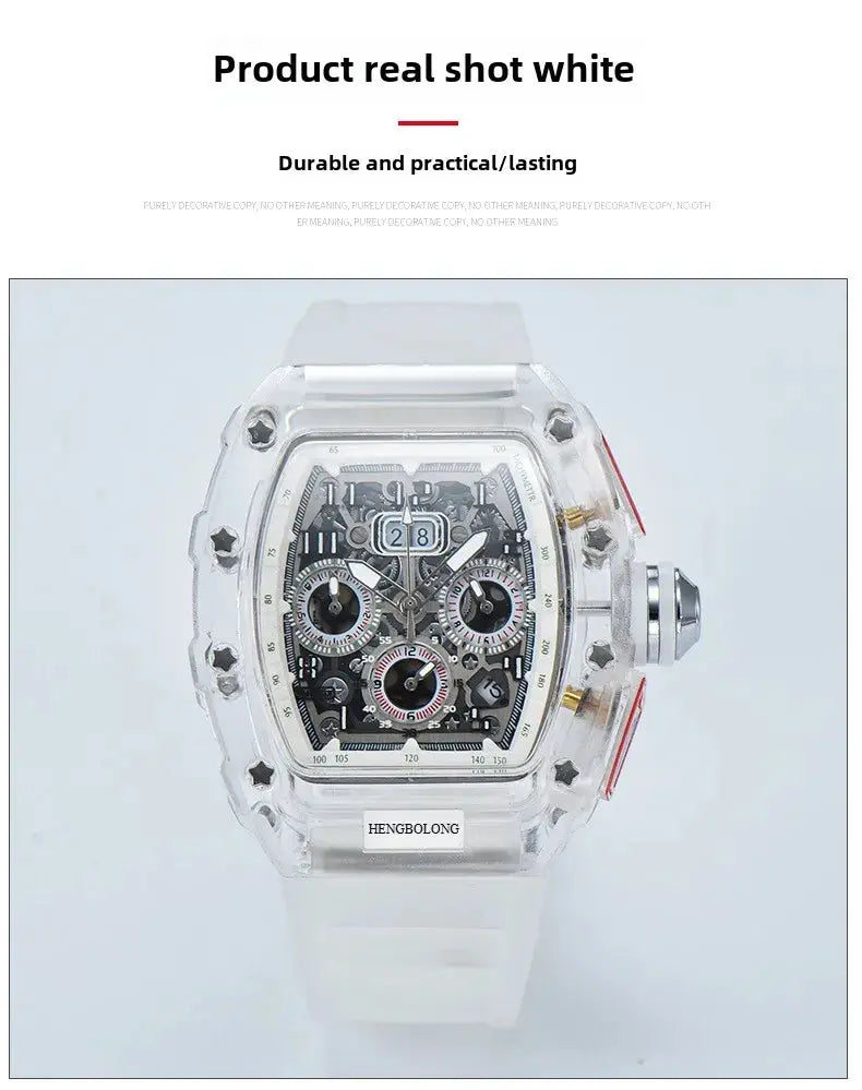 six-pin multi-functional running second engraving hollow quartz watch - Inspirational Watches