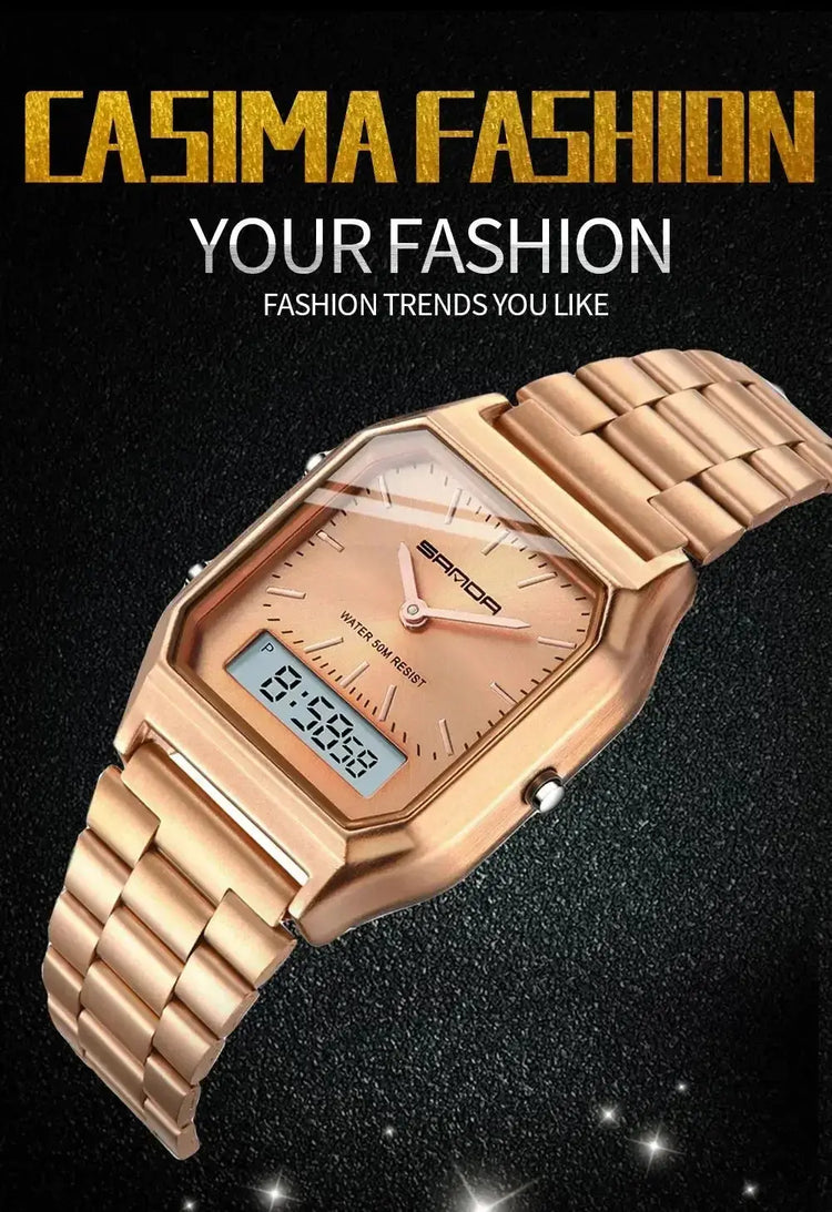 Stainless Steel LED Digital Dual Display Clock Waterproof Sports Watch Inspirational Watches