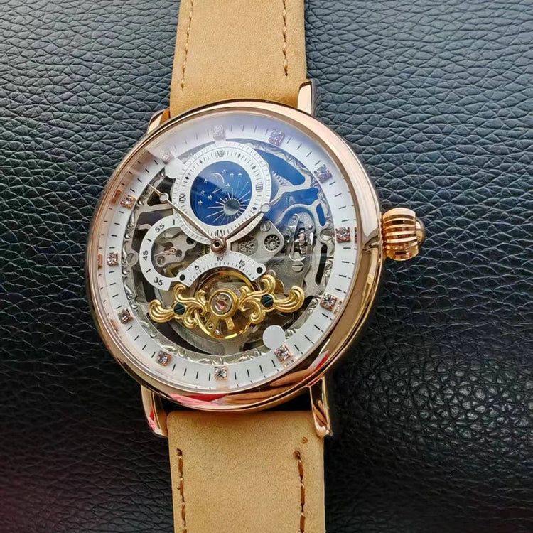 Skeleton Mechanical Watches Men Fashion Wristwatch Male Leather Watchband Man Clock Inspirational Watches
