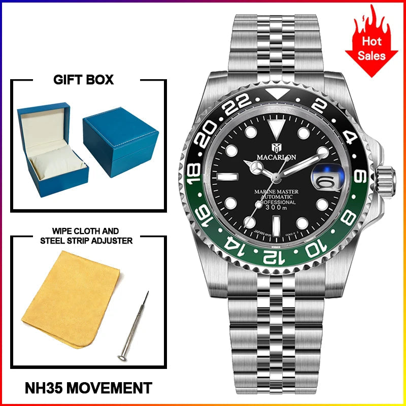MACARLON Design 2026 New NH35 Mechanical Watch Men 41mm Sapphire Glass Luminous Stainless Steel 300M Waterproof Automatic Watch Inspirational Watches