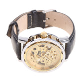 Mens Mechanical Watch Black Leather Gold Skeleton Sport Wristwatch Cool Relogio Inspirational Watches
