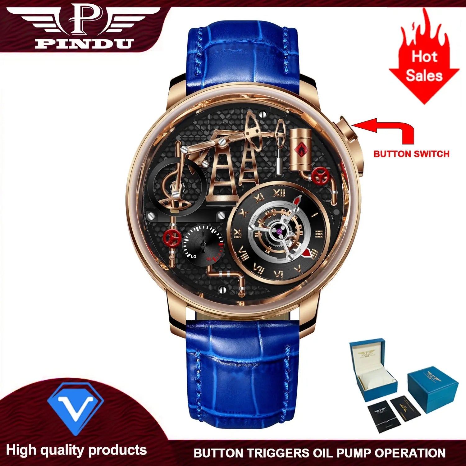 Button Oil Pump Swiss Quartz 762 Movement Sapphire - Inspirational Watches