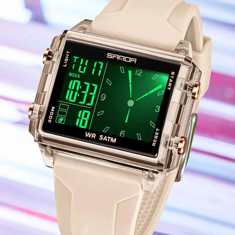 Square Dual Time Electronic Watch Waterproof - Inspirational Watches