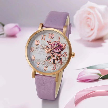 Fashion Casual Luxury Women Peony Dial PU Leather Quartz Watch Elegant - Inspirational Watches