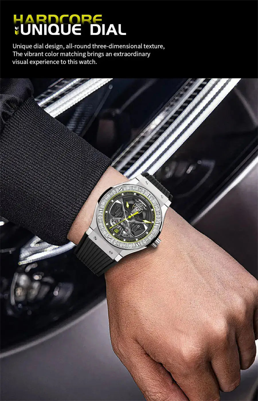 PINDU Watches High Quality Luxury Color Diamond Mechanical Watch For Men Waterproof Stainless Steel Silicone Strap Fashion Watch Inspirational Watches