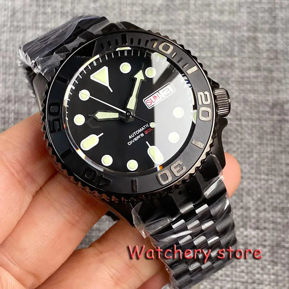 Domed Sapphire Glass NH36 Automatic Movement 200m Waterproof 120 Clicks Black Green Luminous Watch - Inspirational Watches