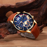 2PCS Set Fashion Calendar Watches Male Business Casual Brown Leather - Inspirational Watches