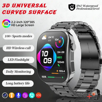 LIGE New 2.2-inch 3D Curved Screen Smart Watch With LED Light Thermometer Health Monitor Smartwatch BT Call Sports Fitness Watch Inspirational Watches