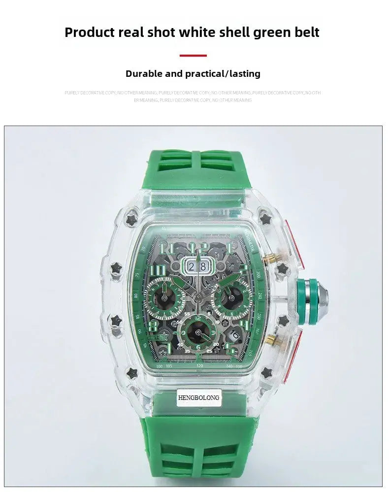 six-pin multi-functional running second engraving hollow quartz watch - Inspirational Watches
