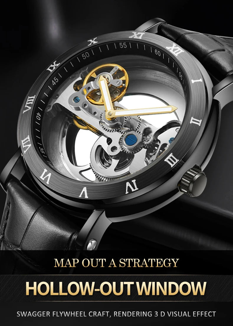 Mechanical Wristwatches Watches for Man Watches Golden Bridge Skeleton Automatic Mechanical Mens Watch reloj hombre montre homme Inspirational Watches